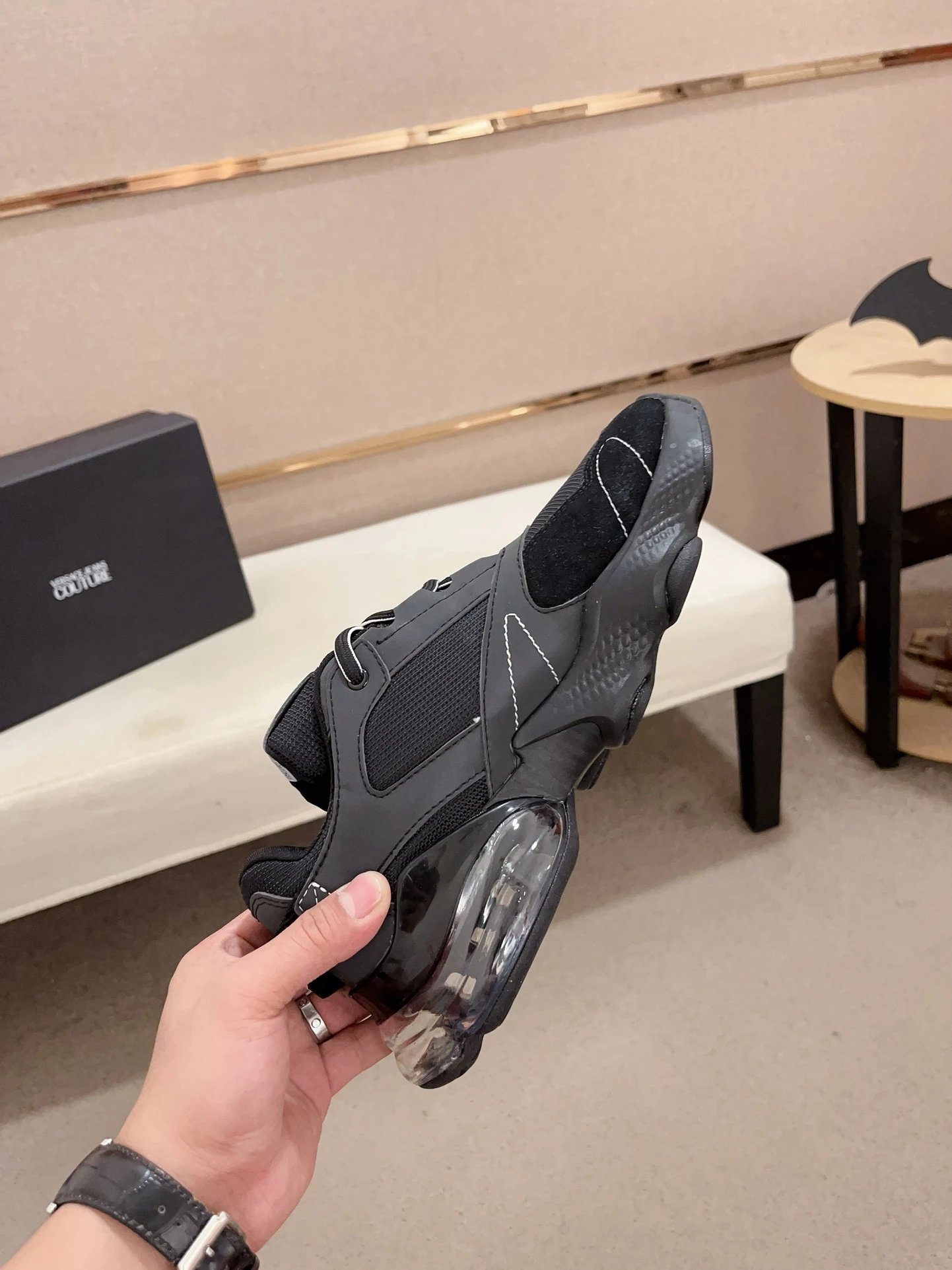 Luxury Mesh Leather Sneakers Onyx Black - Gallery Image 5 - Detailed View