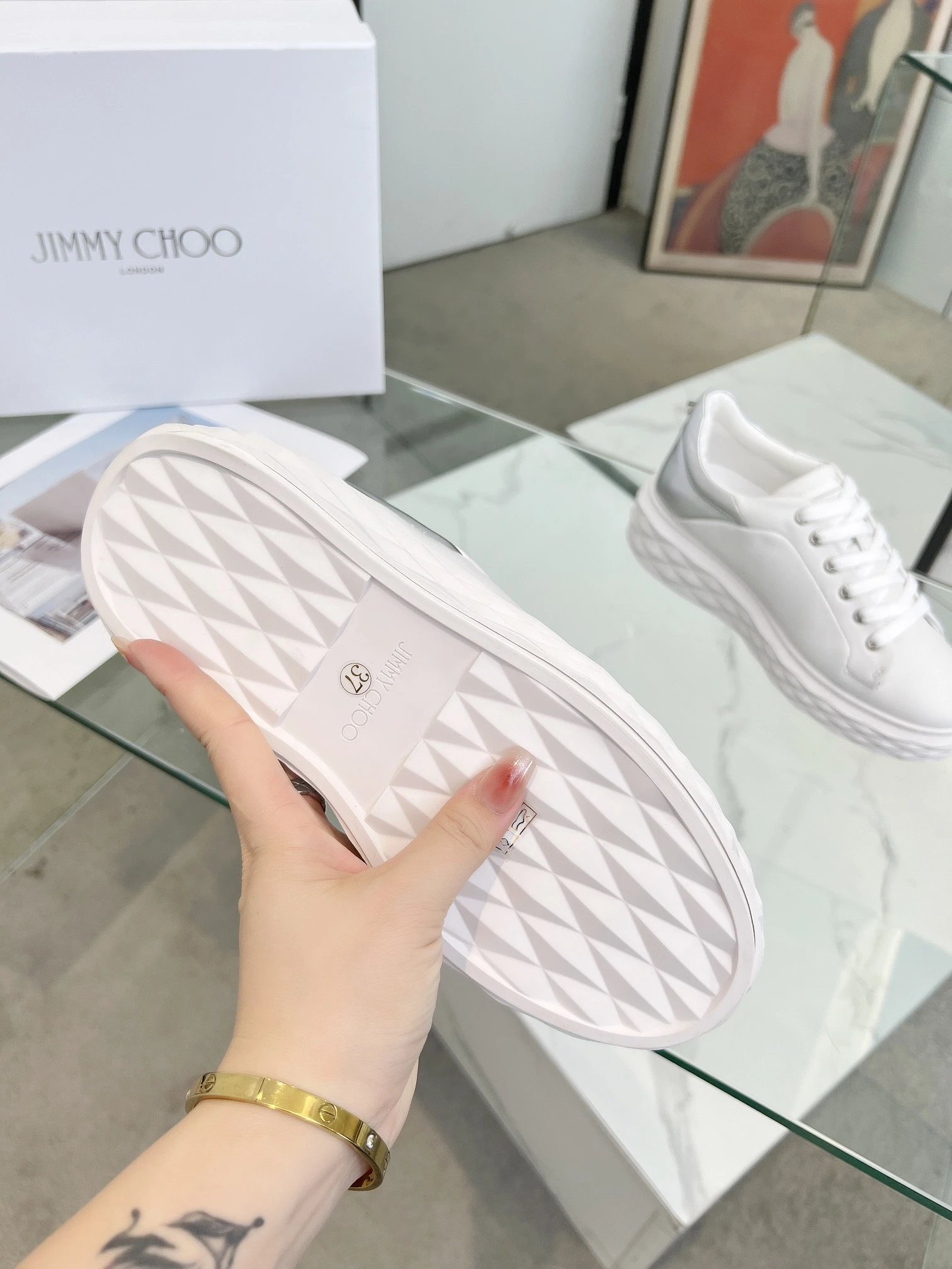 Jimmy Choo Diamond Sneakers in Silver - Gallery Image 9 - Detailed View