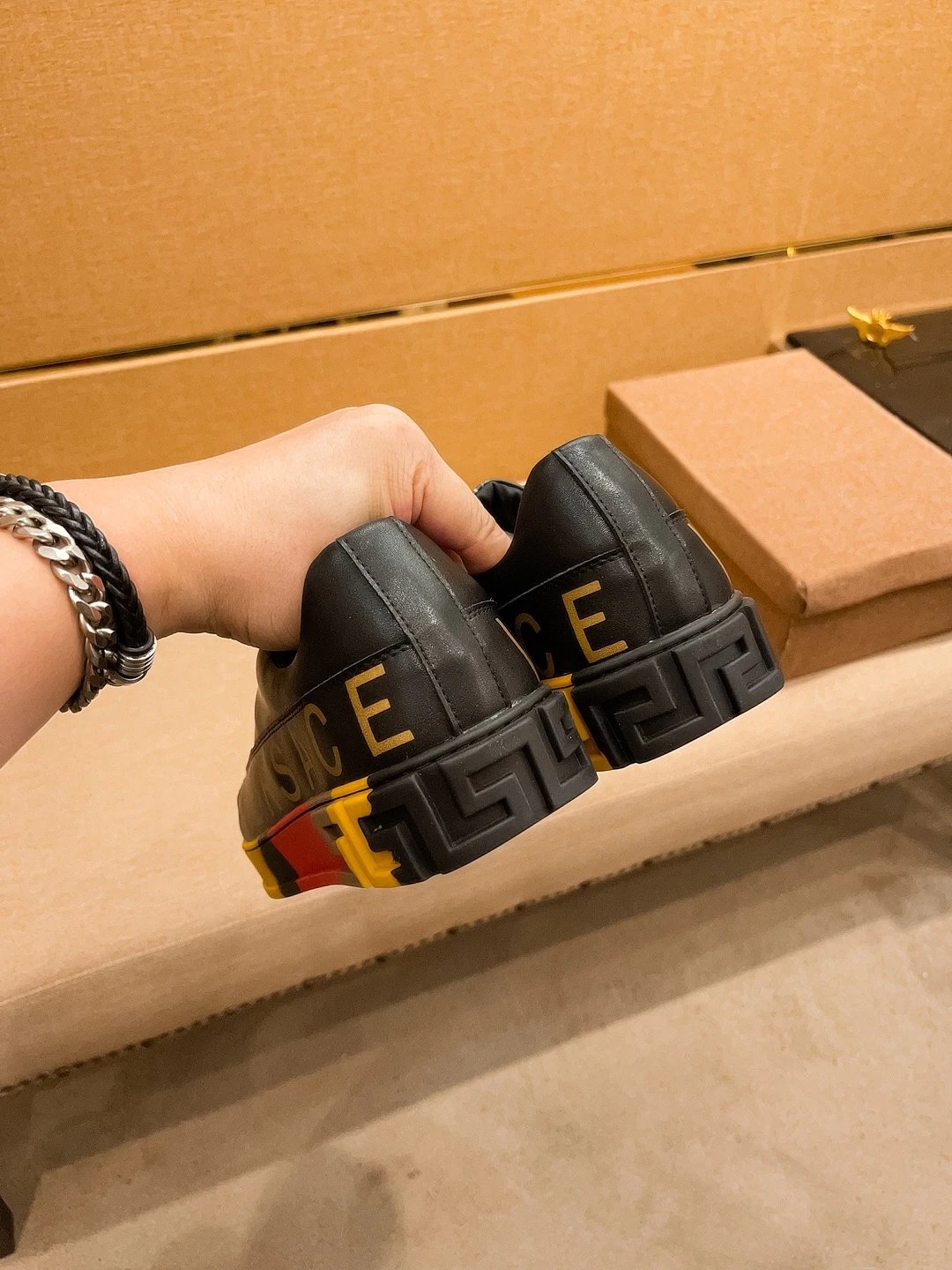 Luxury Leather Sneakers Retro Baroque Black Gold - Gallery Image 9 - Detailed View