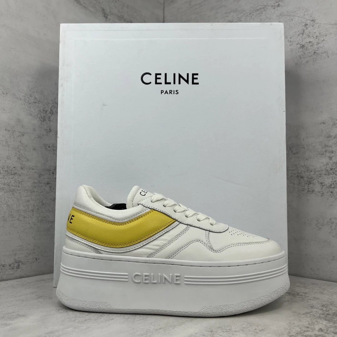 Platform Leather Sneakers Retro Style in Ivory and Amber - Gallery Image 1 - Detailed View