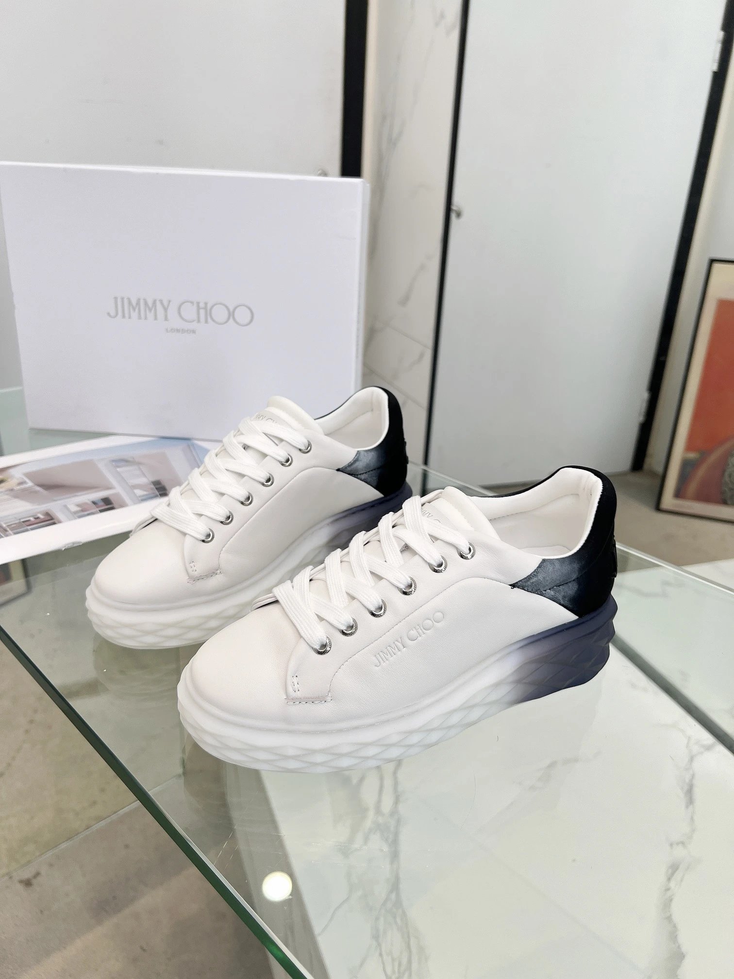 Jimmy Choo Diamond Sneakers Black & White - Gallery Image 4 - Detailed View