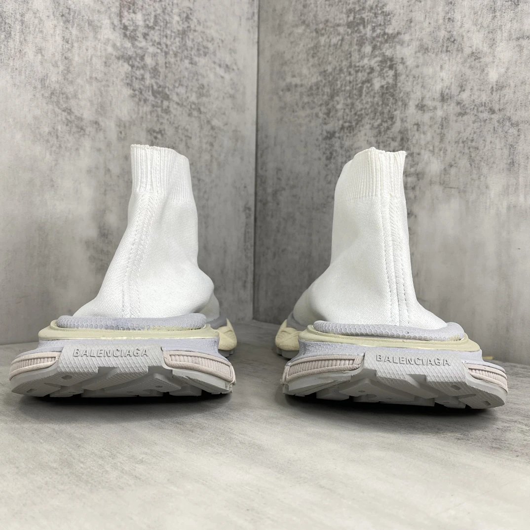 Retro Sock Sneakers Knit High Top 3XL Cream White - Gallery Image 5 - Detailed View