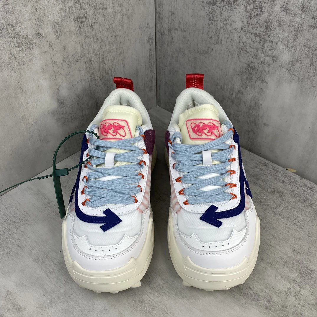 Chunky Hiking Sneakers Leather Oxford Mesh White Sapphire - Gallery Image 4 - Detailed View