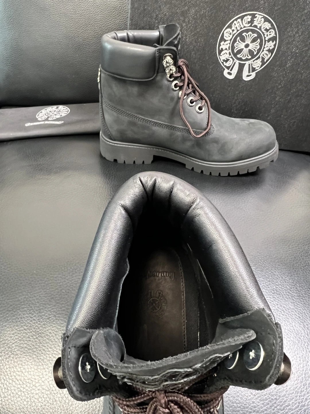 Italian Leather Combat Boots Ebony Black - Gallery Image 7 - Detailed View