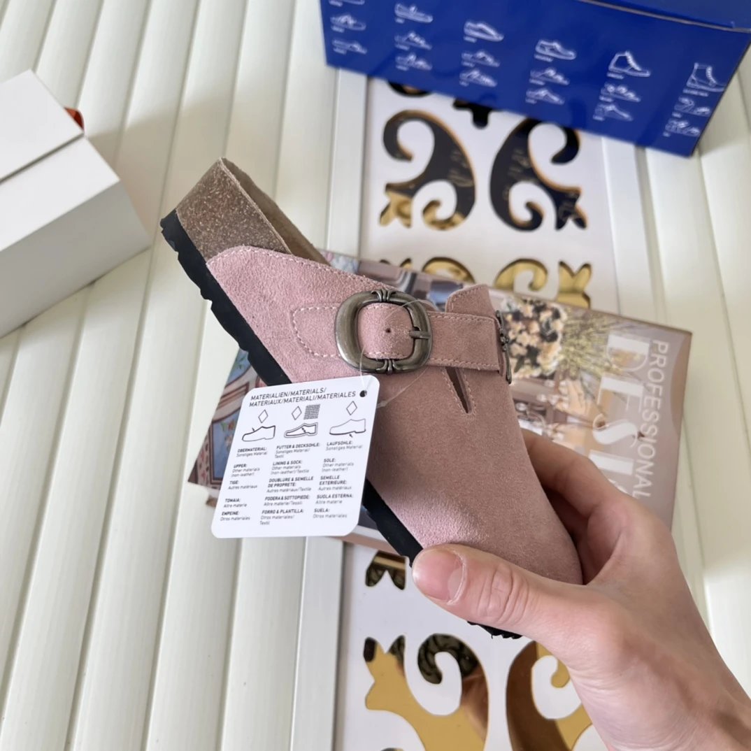 Suede Cross Buckle Closed Toe Clogs Soft Pink - Gallery Image 9 - Detailed View