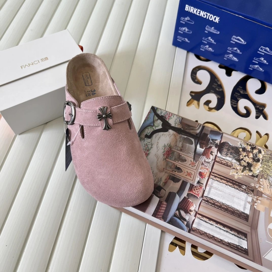 Suede Cross Buckle Closed Toe Clogs Soft Pink - Gallery Image 6 - Detailed View