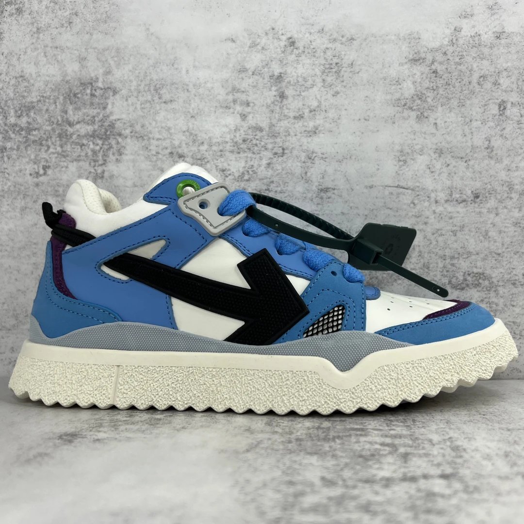 Retro Leather Mesh Low-Top Sneakers Cerulean Blue - Gallery Image 6 - Detailed View