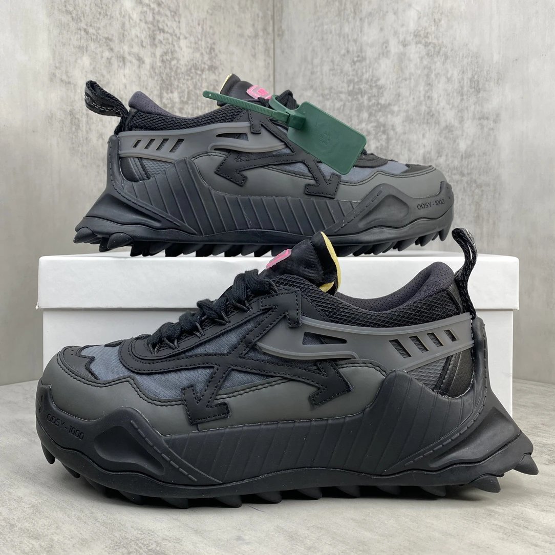 Trail Sneakers Leather Oxford Fabric EVA Sole Charcoal Black - Gallery Image 9 - Detailed View