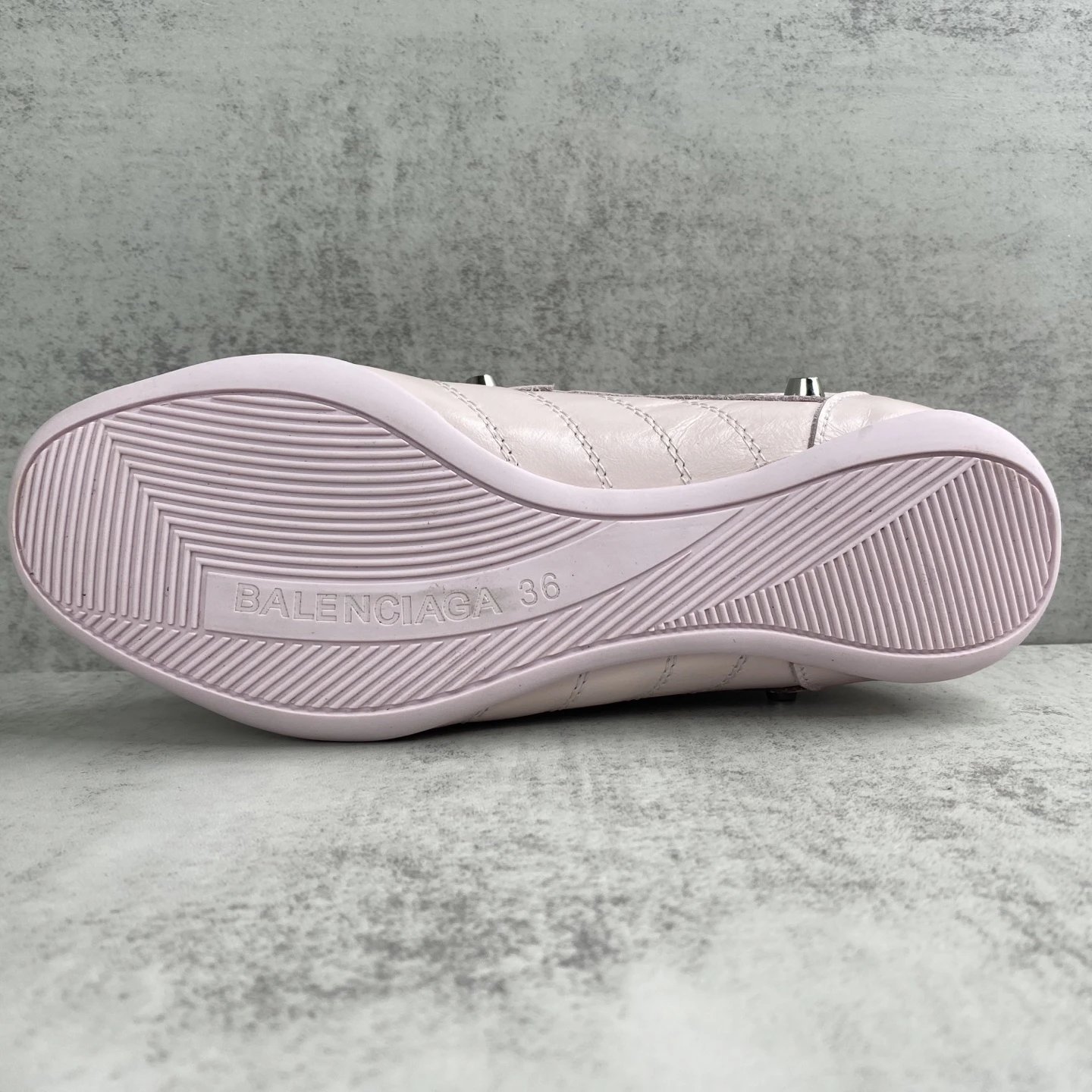 Punk Leather Lace Up Flat Shoes with Metal Studs Blush Pink - Gallery Image 8 - Detailed View