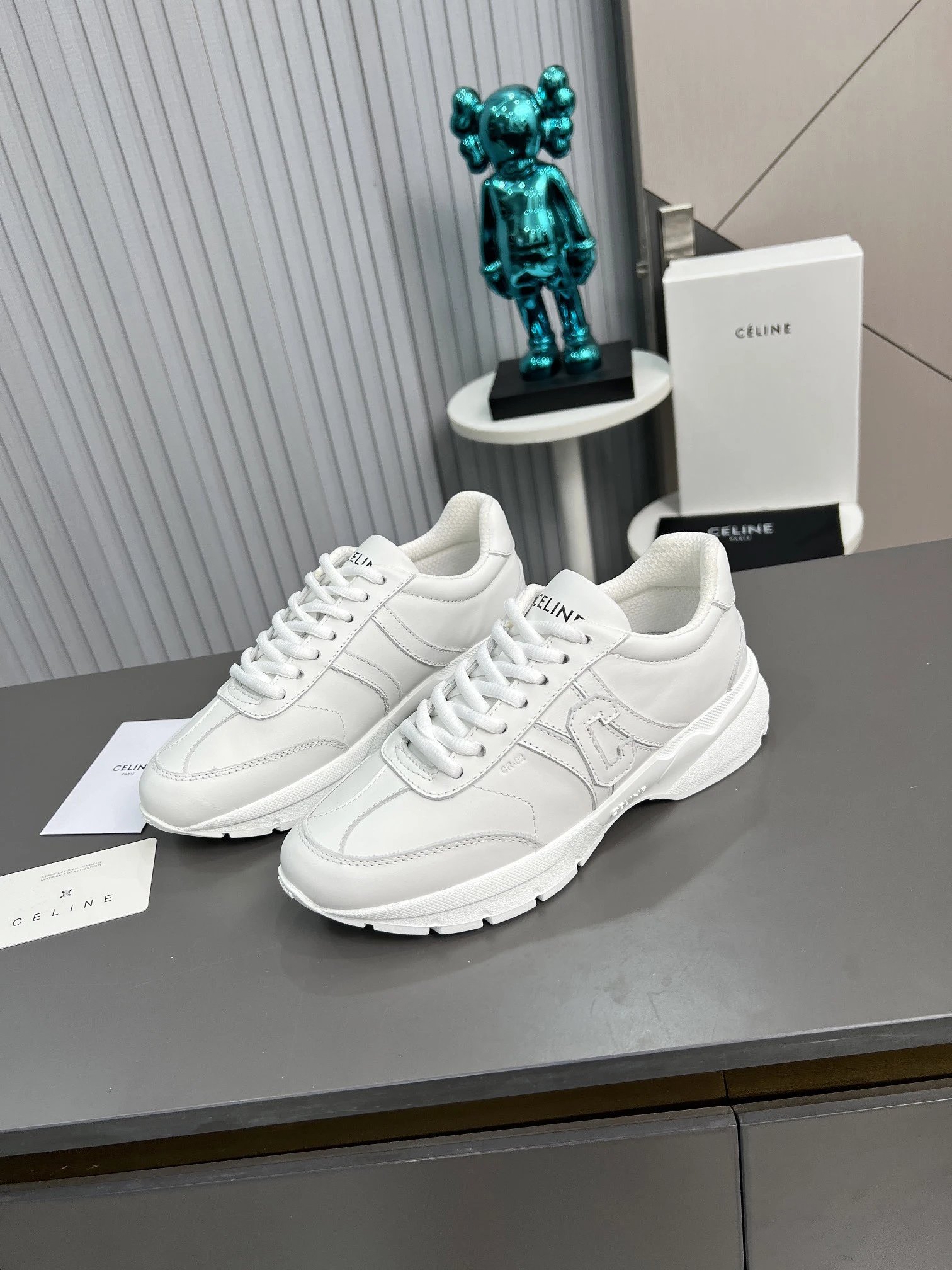 Spring Summer Leather Dad Sneakers Couple Style Ivory White - Gallery Image 3 - Detailed View