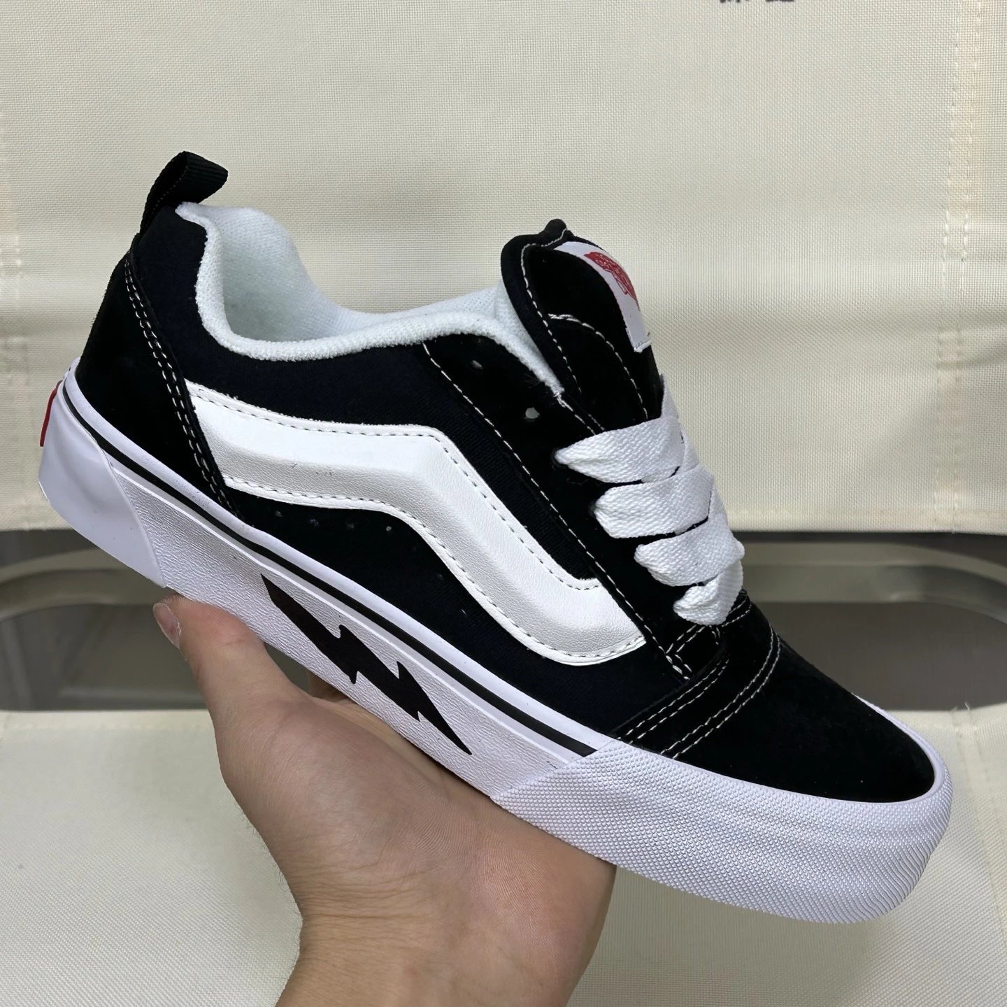 Knu Skool Low Top Skate Sneakers Ebony White - Gallery Image 7 - Detailed View