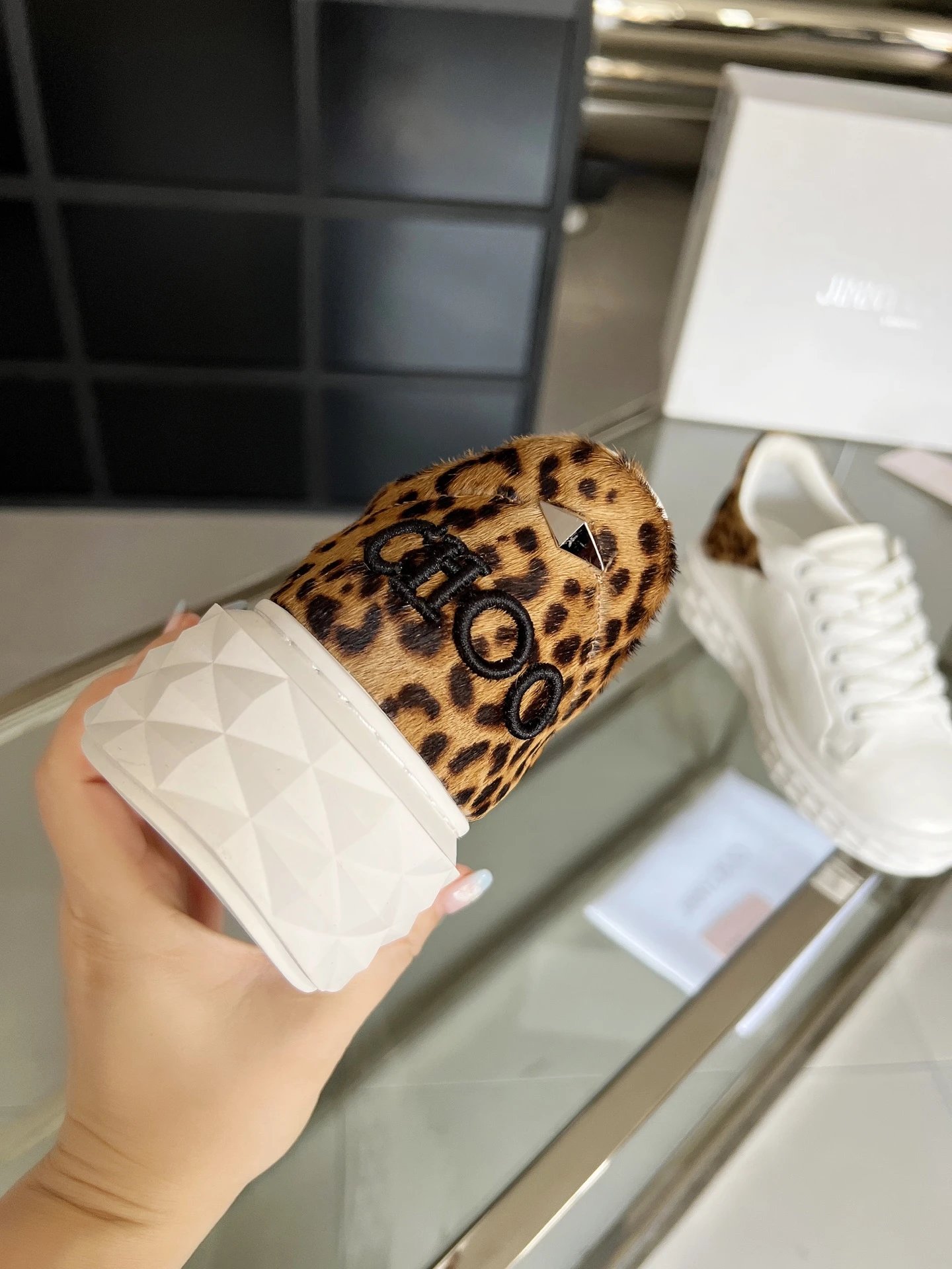 Jimmy Choo Leopard Print Diamond Sneakers - Gallery Image 8 - Detailed View