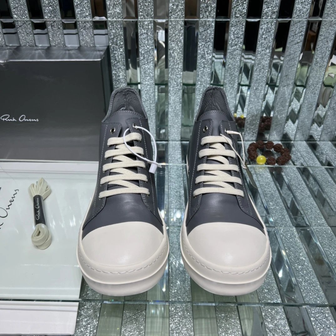 Rick Owens Leather Sneakers Gray - Gallery Image 6 - Detailed View