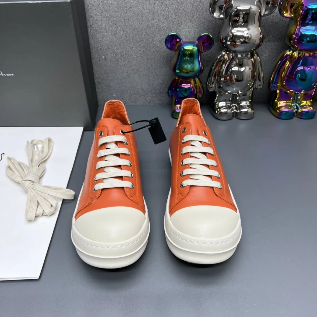 Rick Owens Leather Sneakers Orange - Gallery Image 7 - Detailed View