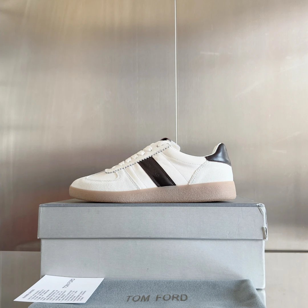 Suede Leather Retro Sneakers Ivory Black - Tom Ford  - Cnfans - $78.06