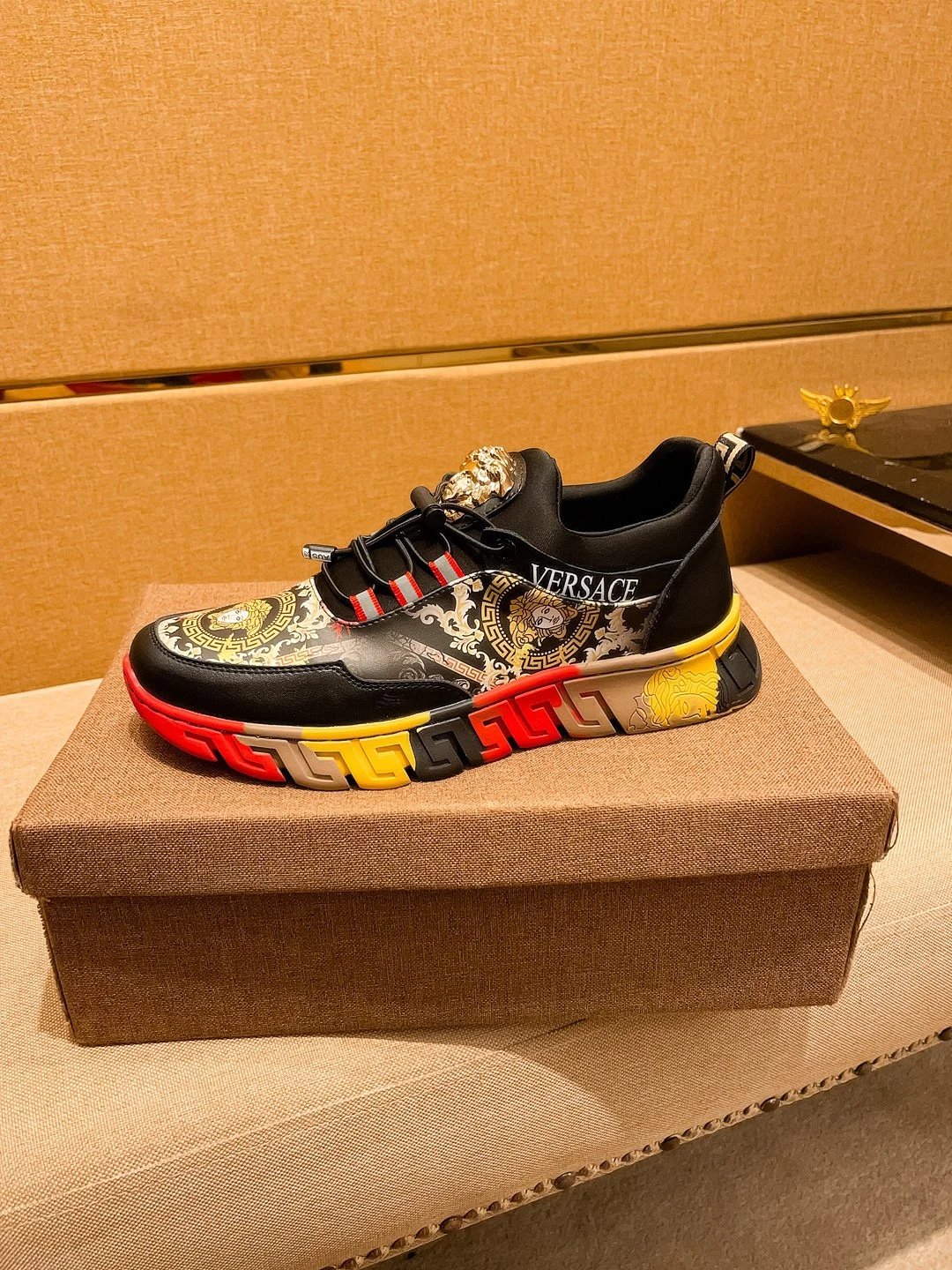 Baroque Leather Sneakers Ember Red - Gallery Image 6 - Detailed View