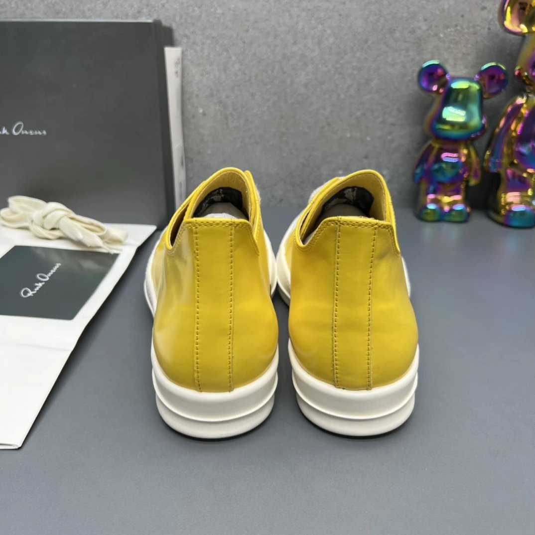 Rick Owens Leather Sneakers Yellow - Gallery Image 8 - Detailed View