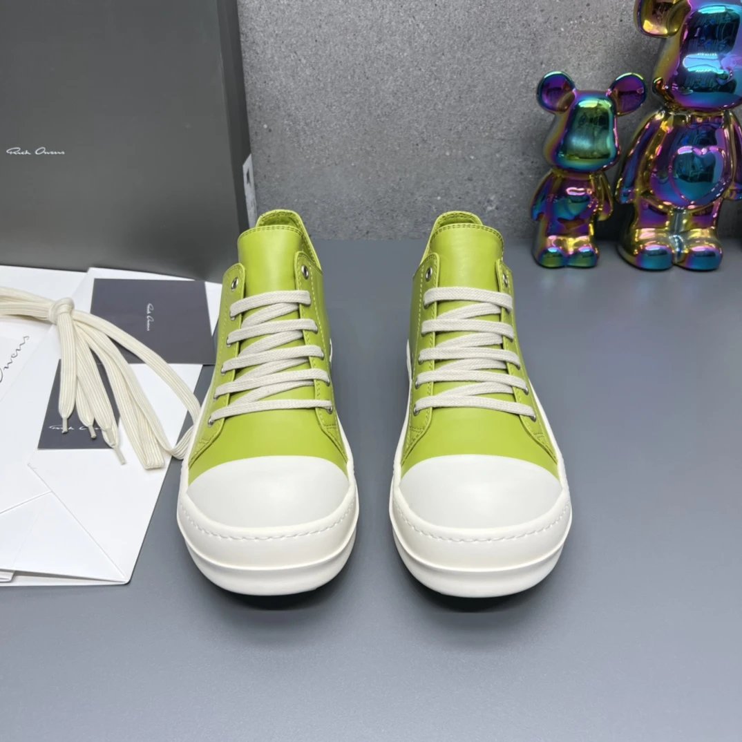 Rick Owens Leather Sneakers Green - Gallery Image 6 - Detailed View