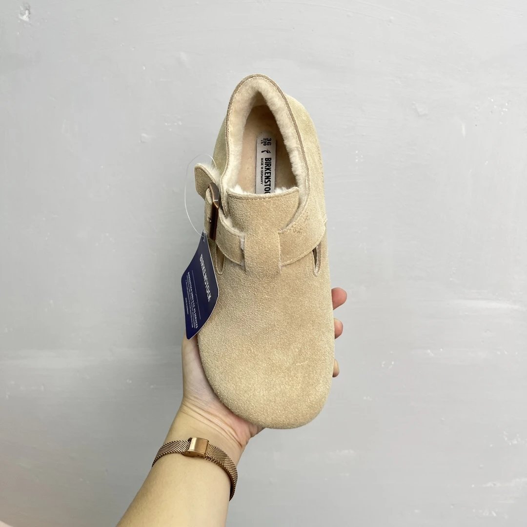 Winter Suede Buckle Warm Lined Clogs Sand Beige - Gallery Image 3 - Detailed View