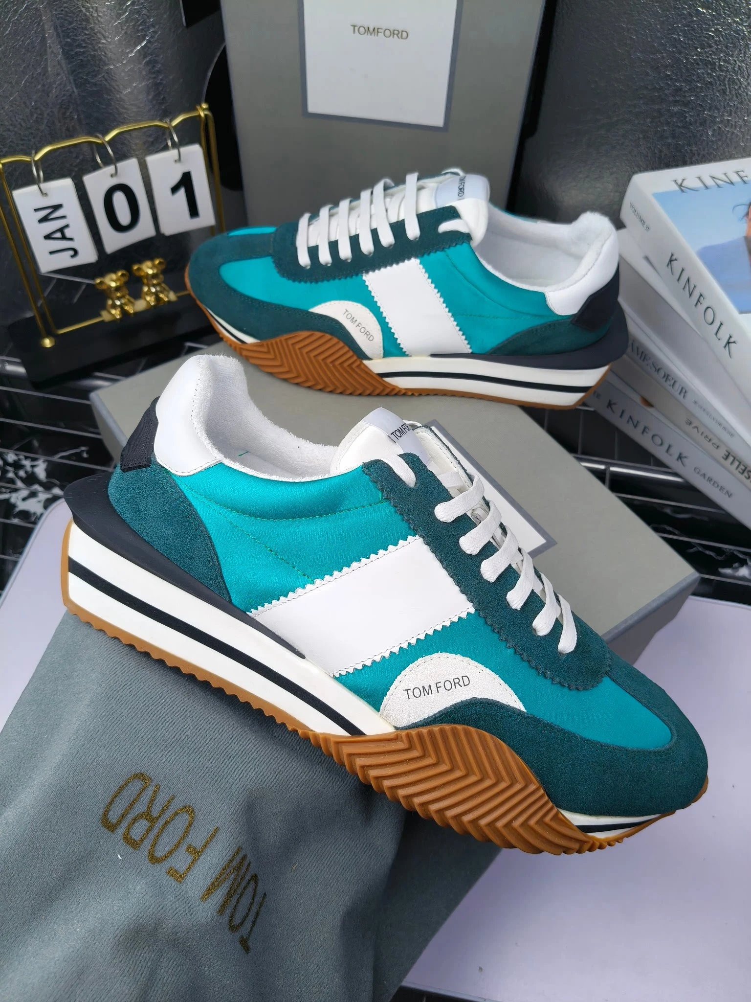 Retro Suede Leather Sneakers Teal - Gallery Image 9 - Detailed View