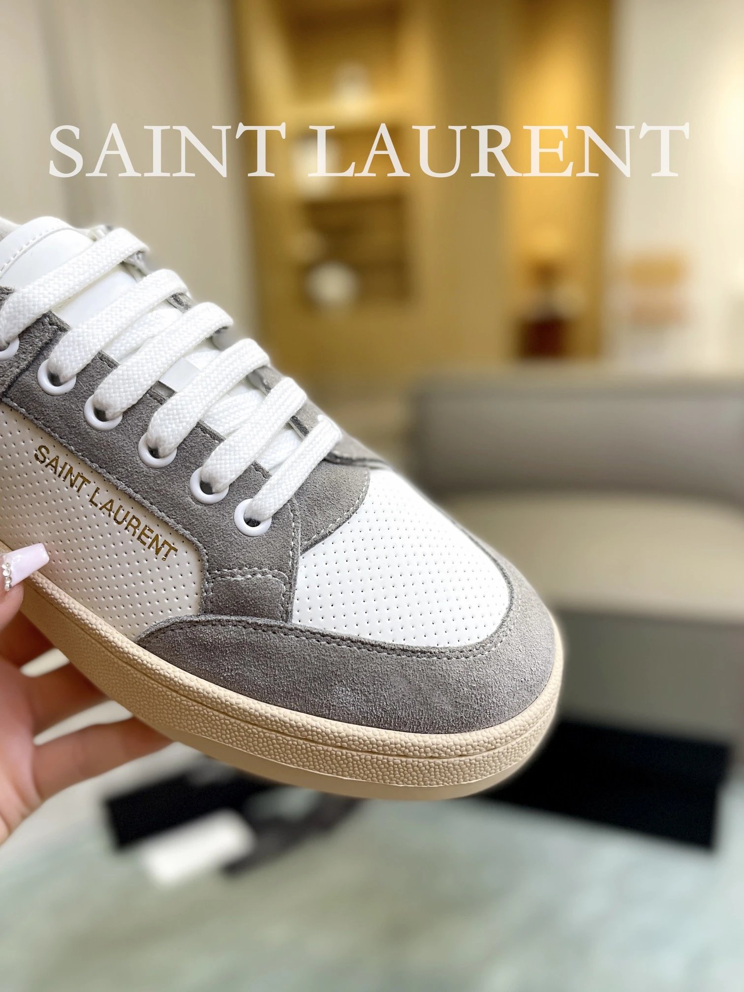 Saint Laurent Perforated Sneakers Grey - Gallery Image 8 - Detailed View