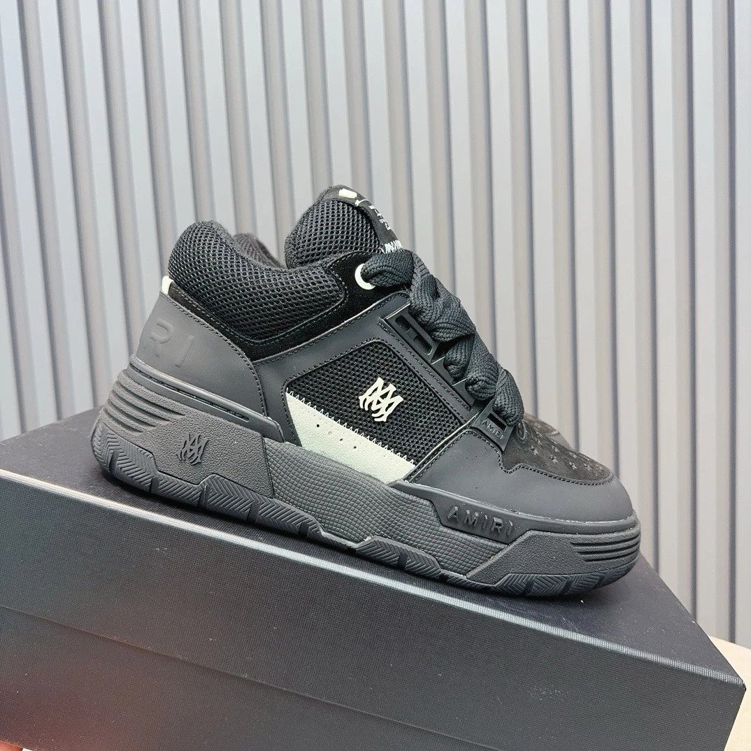 Low Top Leather Mesh Skate Sneakers Charcoal Black - Gallery Image 5 - Detailed View