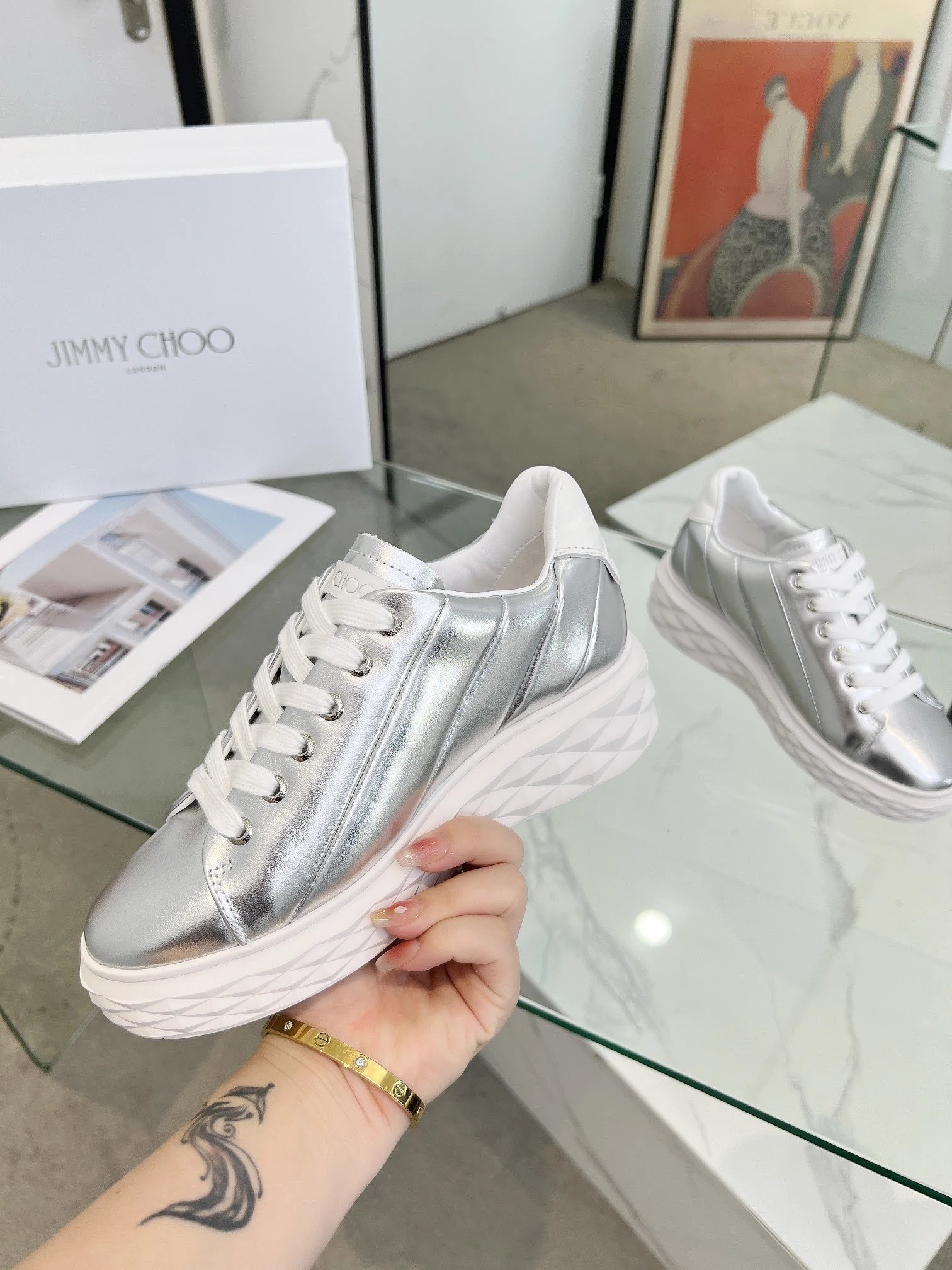 Jimmy Choo Silver Diamond Sneakers - Gallery Image 6 - Detailed View