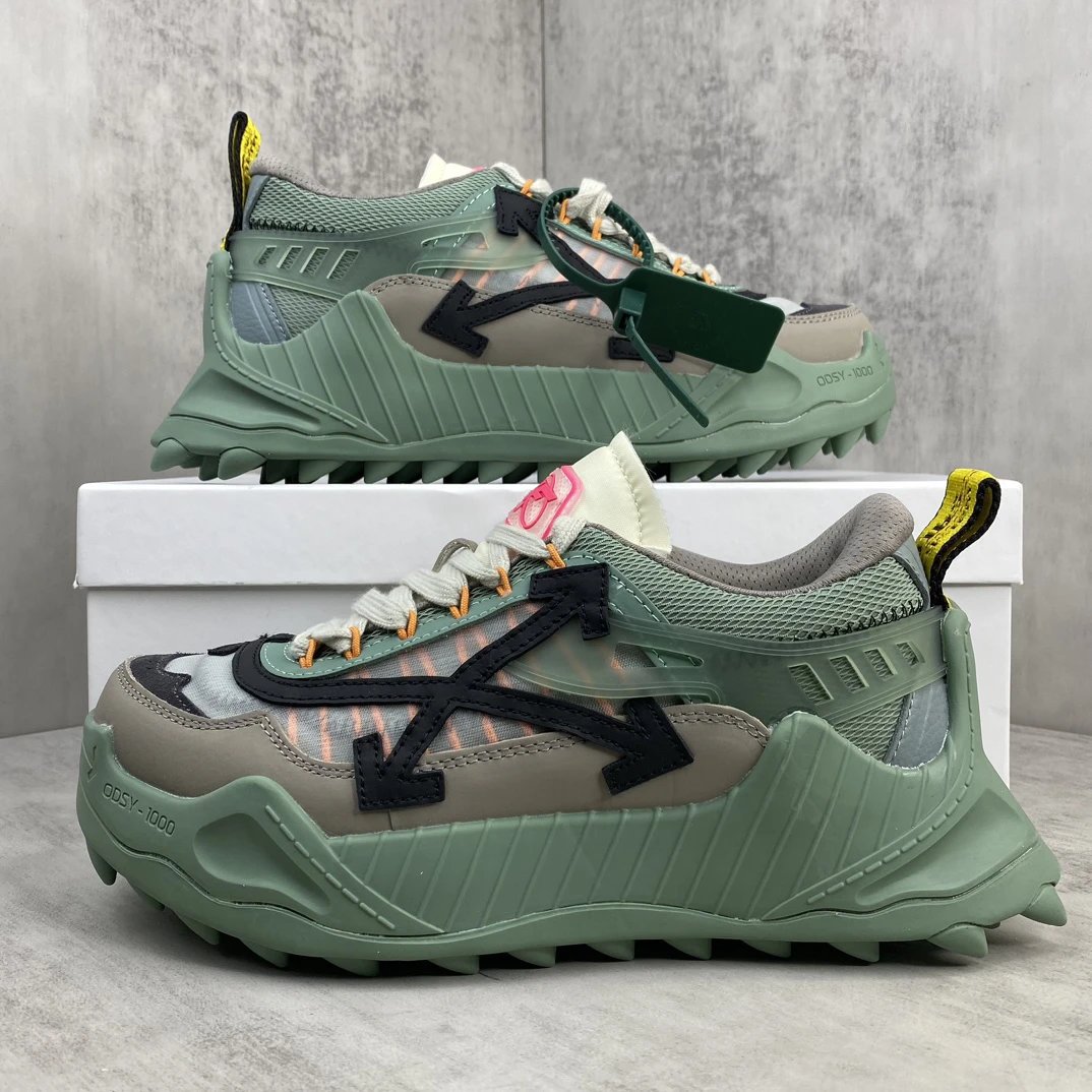 Trail Running Sneakers Oxford Leather Mesh Sage Green - Gallery Image 9 - Detailed View