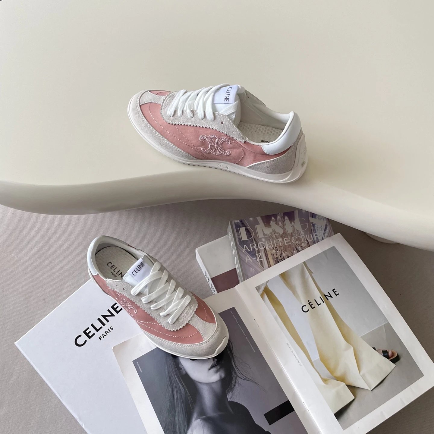 Vintage Suede Leather Racer Sneakers Women Blush Pink - Gallery Image 8 - Detailed View