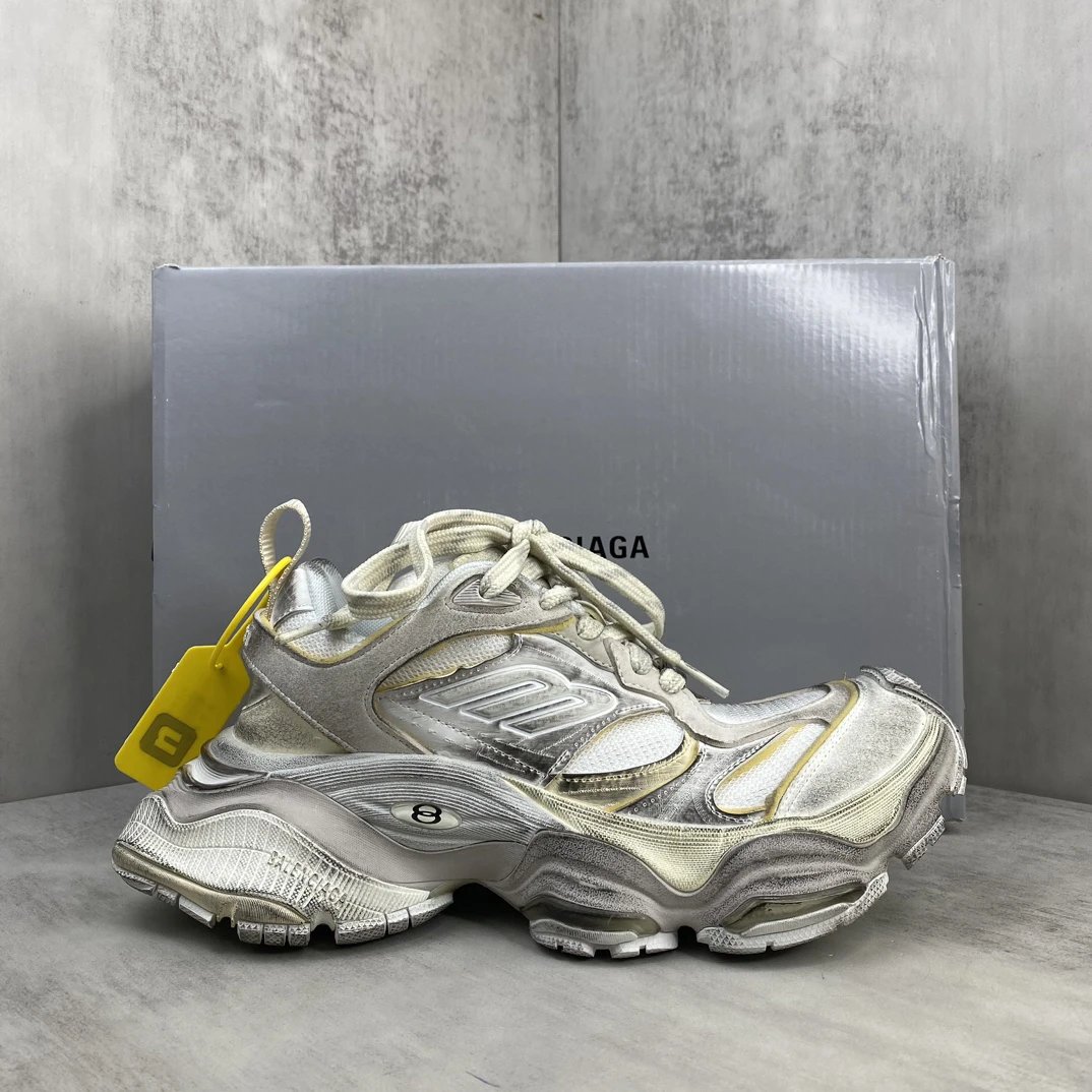 Chunky Retro Mesh Running Sneakers Silver White - Gallery Image 1 - Detailed View