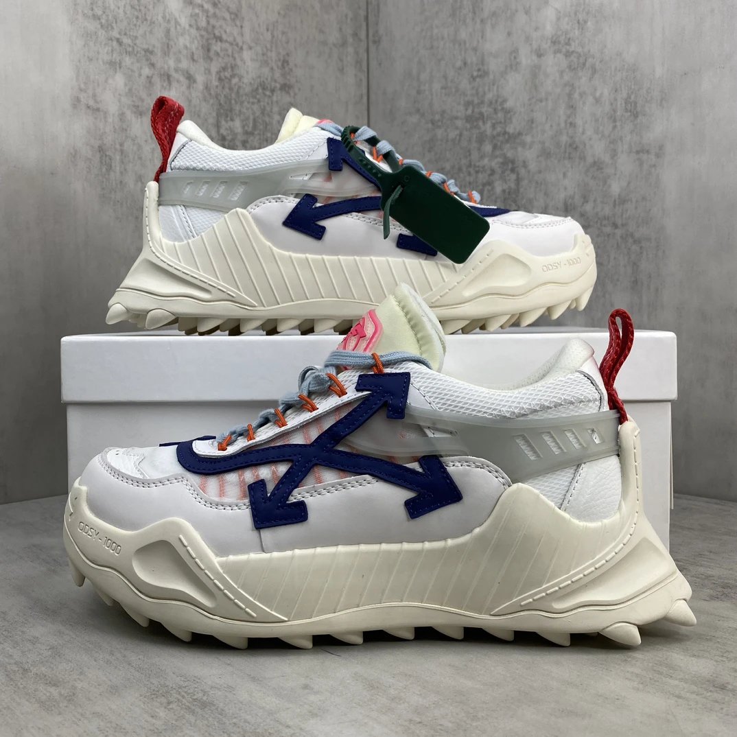 Chunky Hiking Sneakers Leather Oxford Mesh White Sapphire - Gallery Image 9 - Detailed View