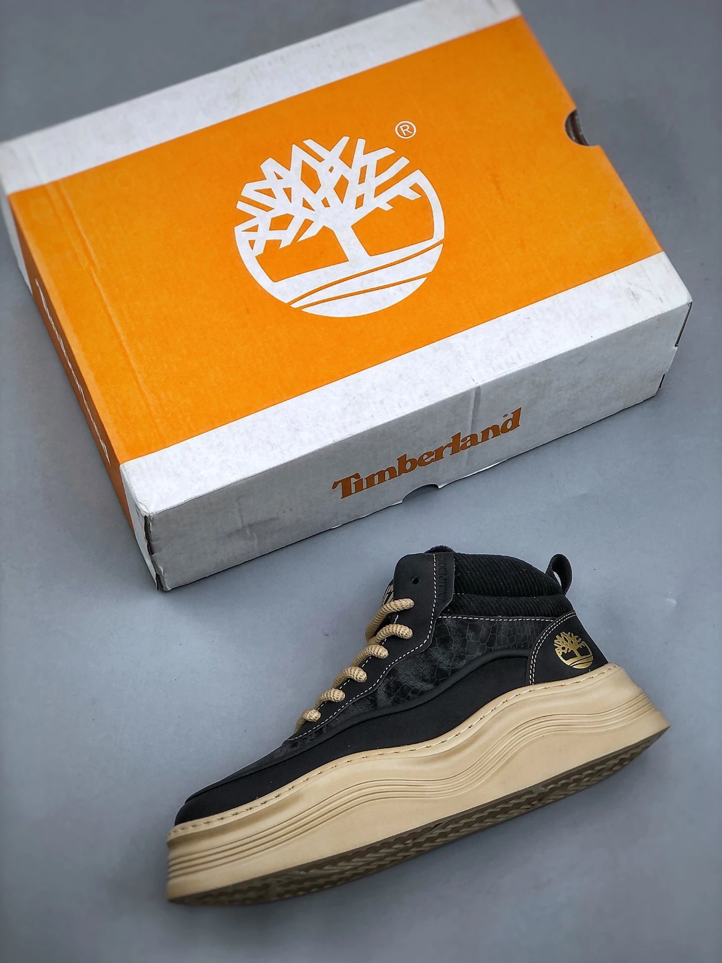 Chunky Leather High Top Boots Sandstone Black - Gallery Image 2 - Detailed View