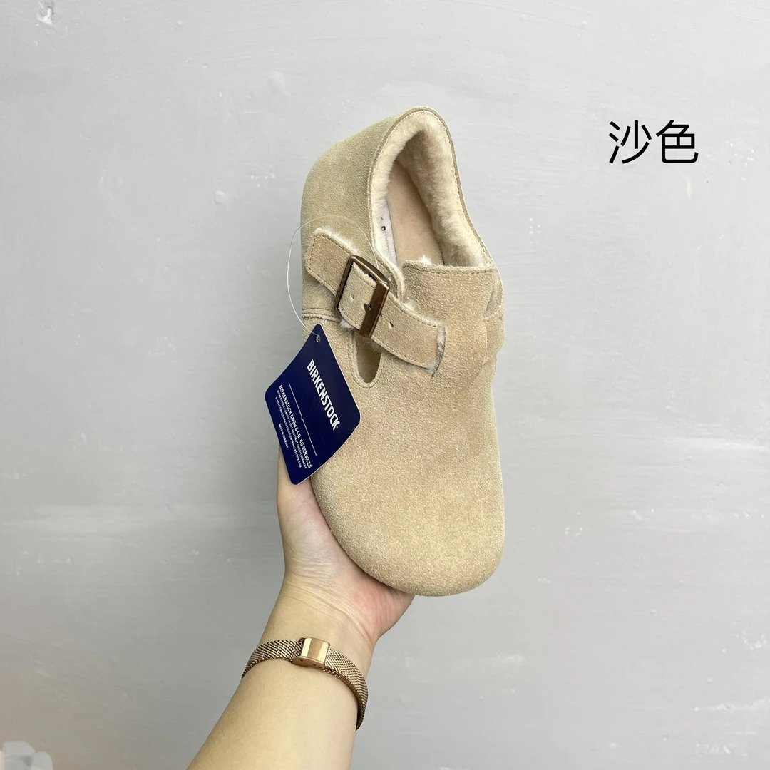 Winter Suede Buckle Warm Lined Clogs Sand Beige - Gallery Image 2 - Detailed View