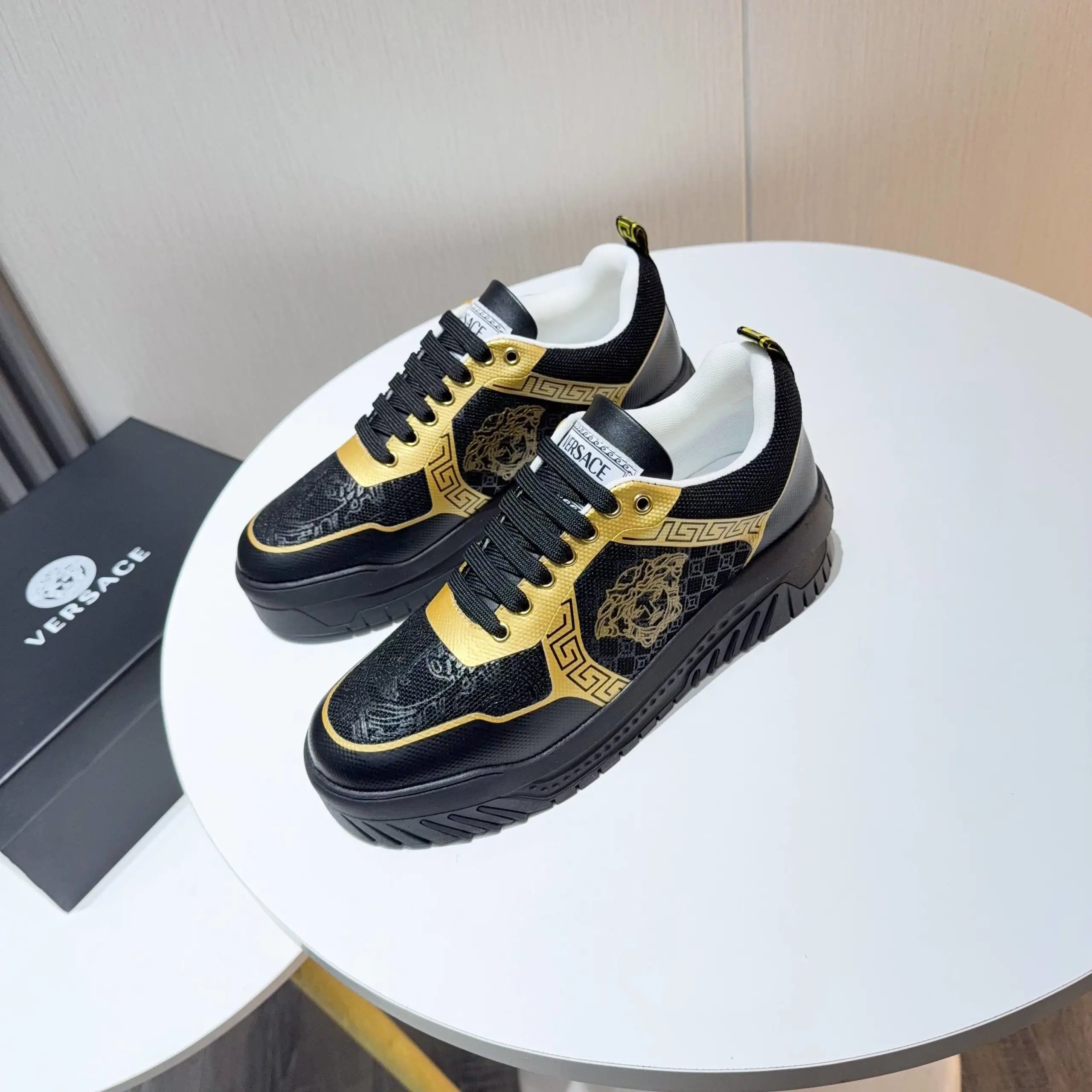 Luxury Knit Chunky Sneakers Obsidian Gold - Gallery Image 3 - Detailed View
