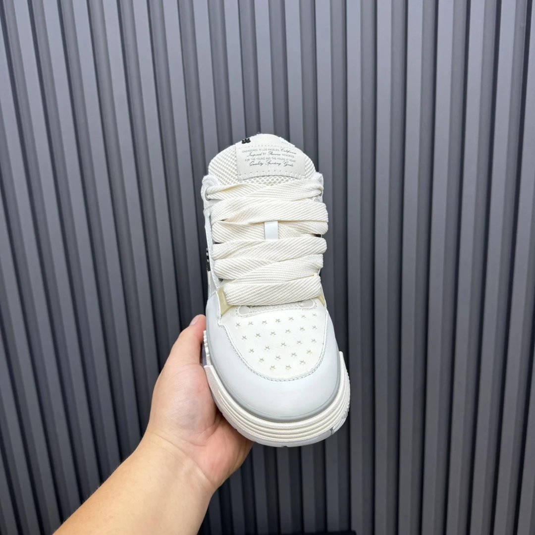 Unisex Leather Low Top Skate Shoes Ivory Cream - Gallery Image 4 - Detailed View