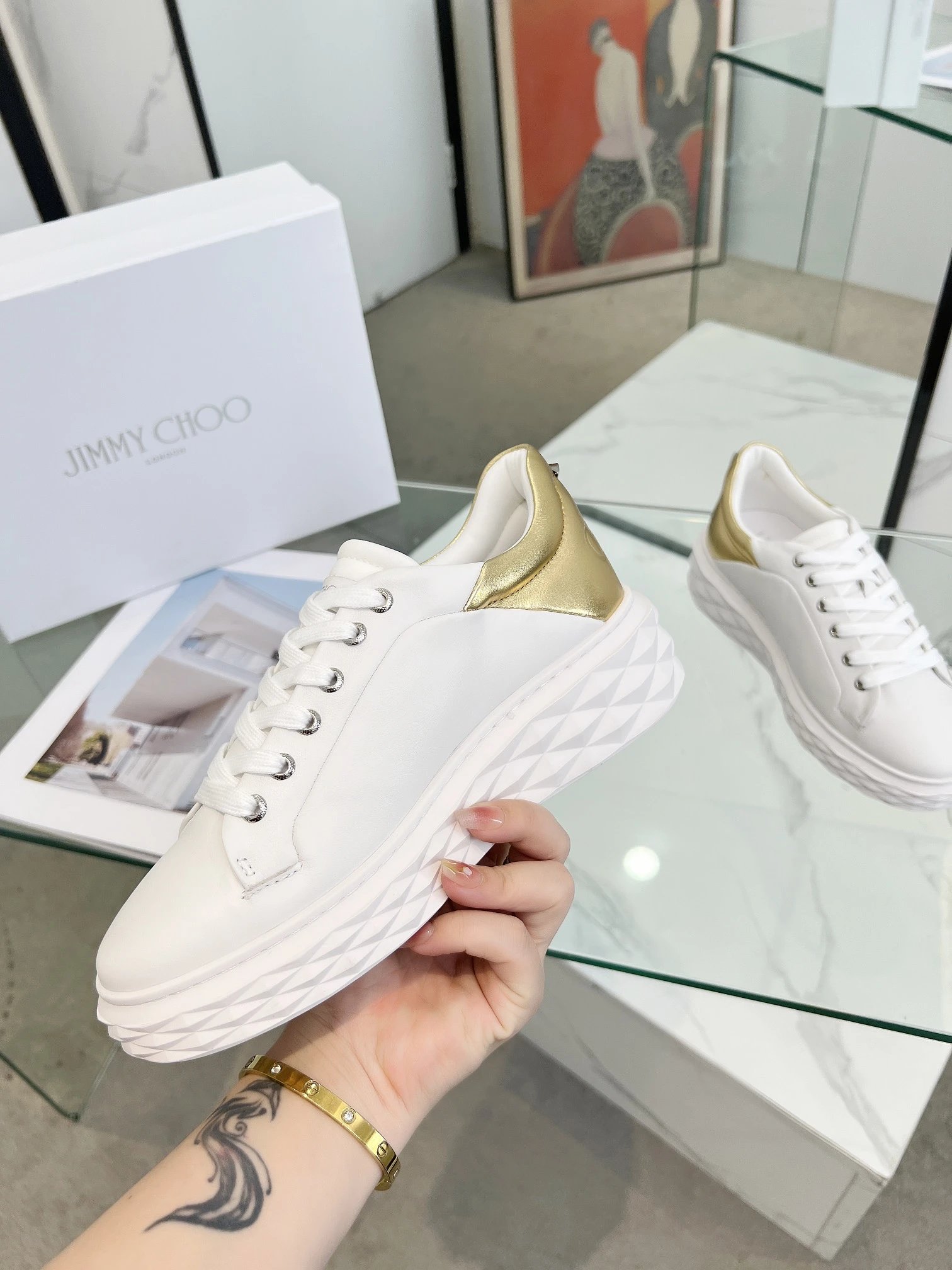 Jimmy Choo Diamond Sneakers Gold - Gallery Image 6 - Detailed View