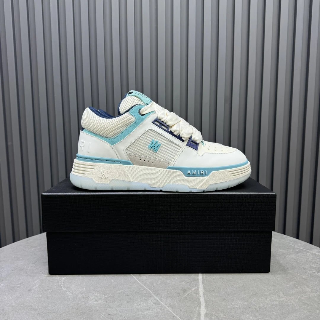 Low Top Leather Mesh Skate Sneakers Ivory Aqua - Gallery Image 1 - Detailed View
