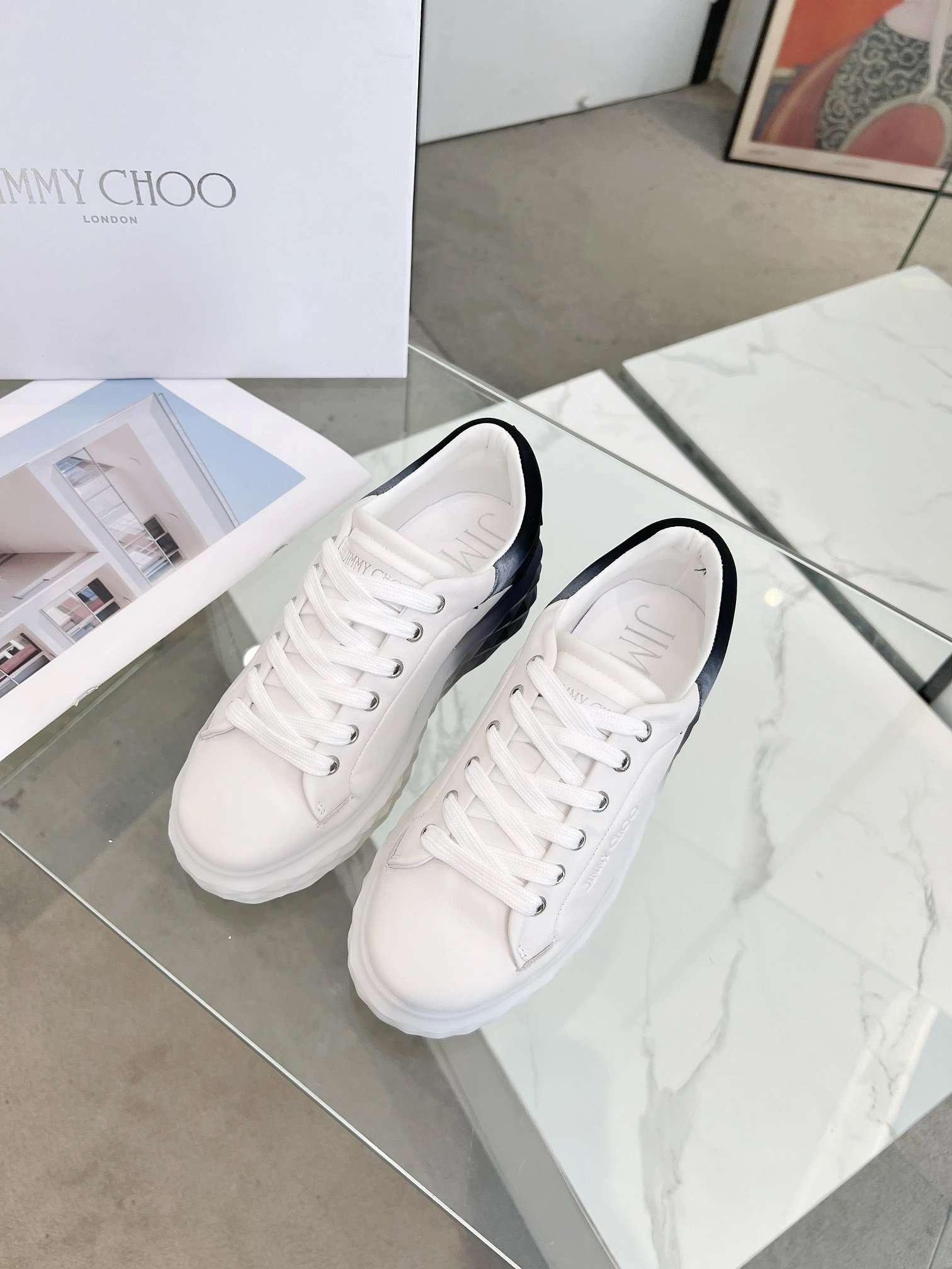 Jimmy Choo Diamond Sneakers Black & White - Gallery Image 2 - Detailed View