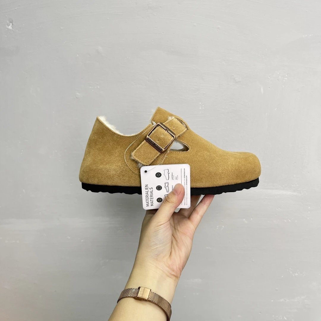 Unisex Suede Buckle Warm Lined Clog Shoes Camel - Related Product - Cnfans
