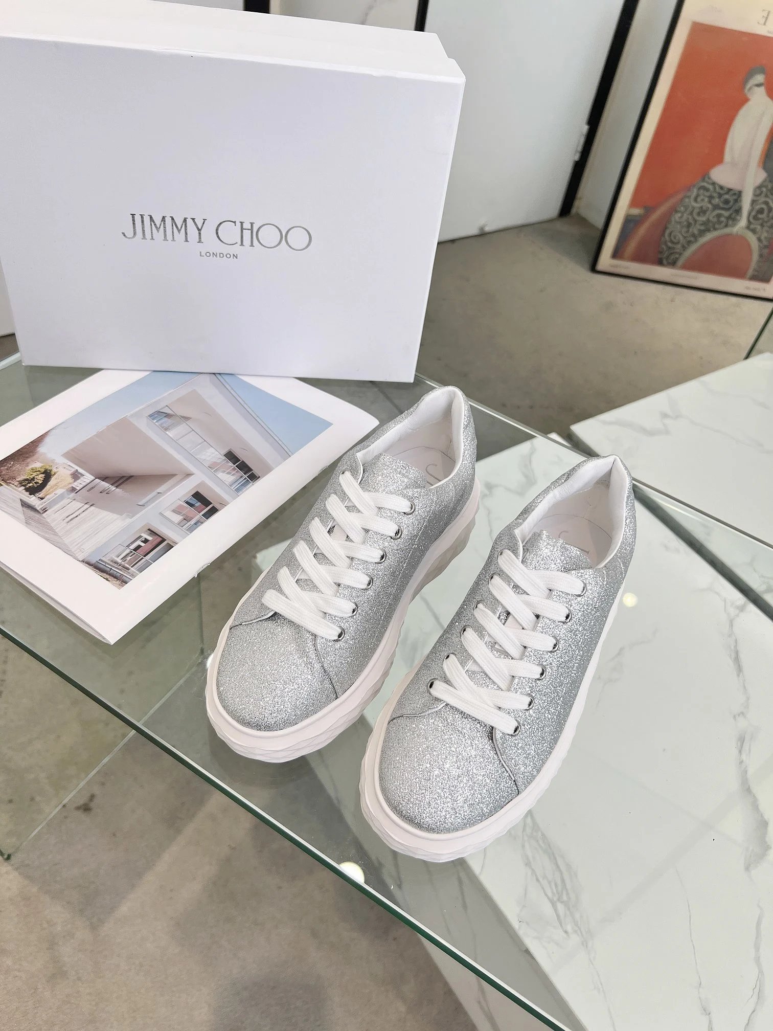 Jimmy Choo Diamond Sneakers Silver - Gallery Image 2 - Detailed View