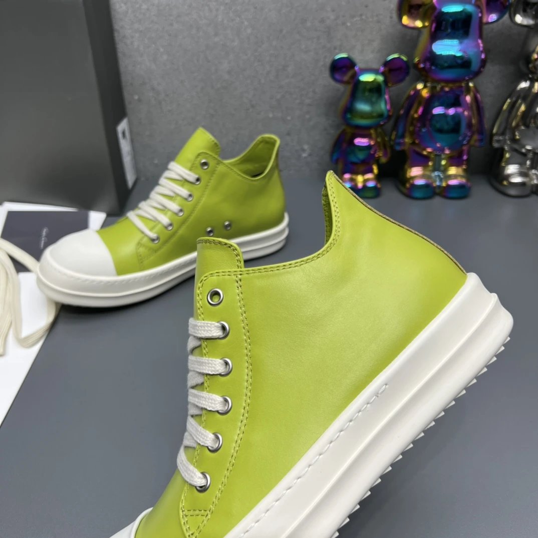 Rick Owens Leather Sneakers Green - Gallery Image 5 - Detailed View