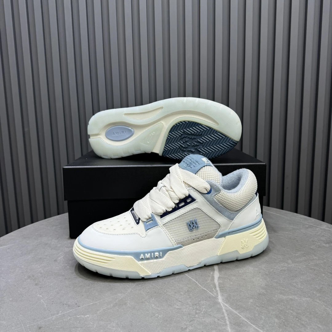 Unisex Low Top Leather Mesh Skate Shoes Ivory Blue - Gallery Image 8 - Detailed View