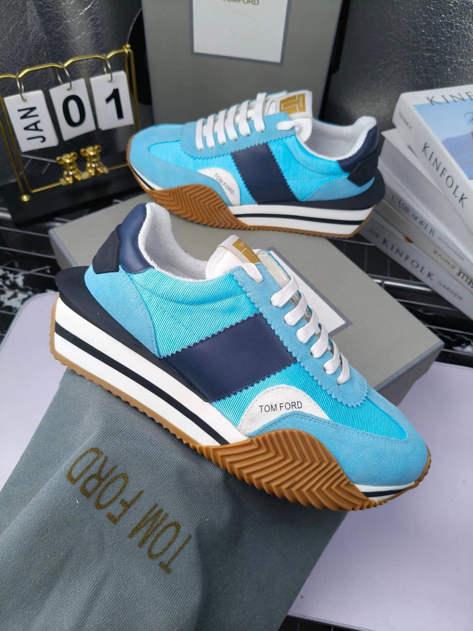 Retro Suede Leather Sneakers Sky Blue - Gallery Image 9 - Detailed View