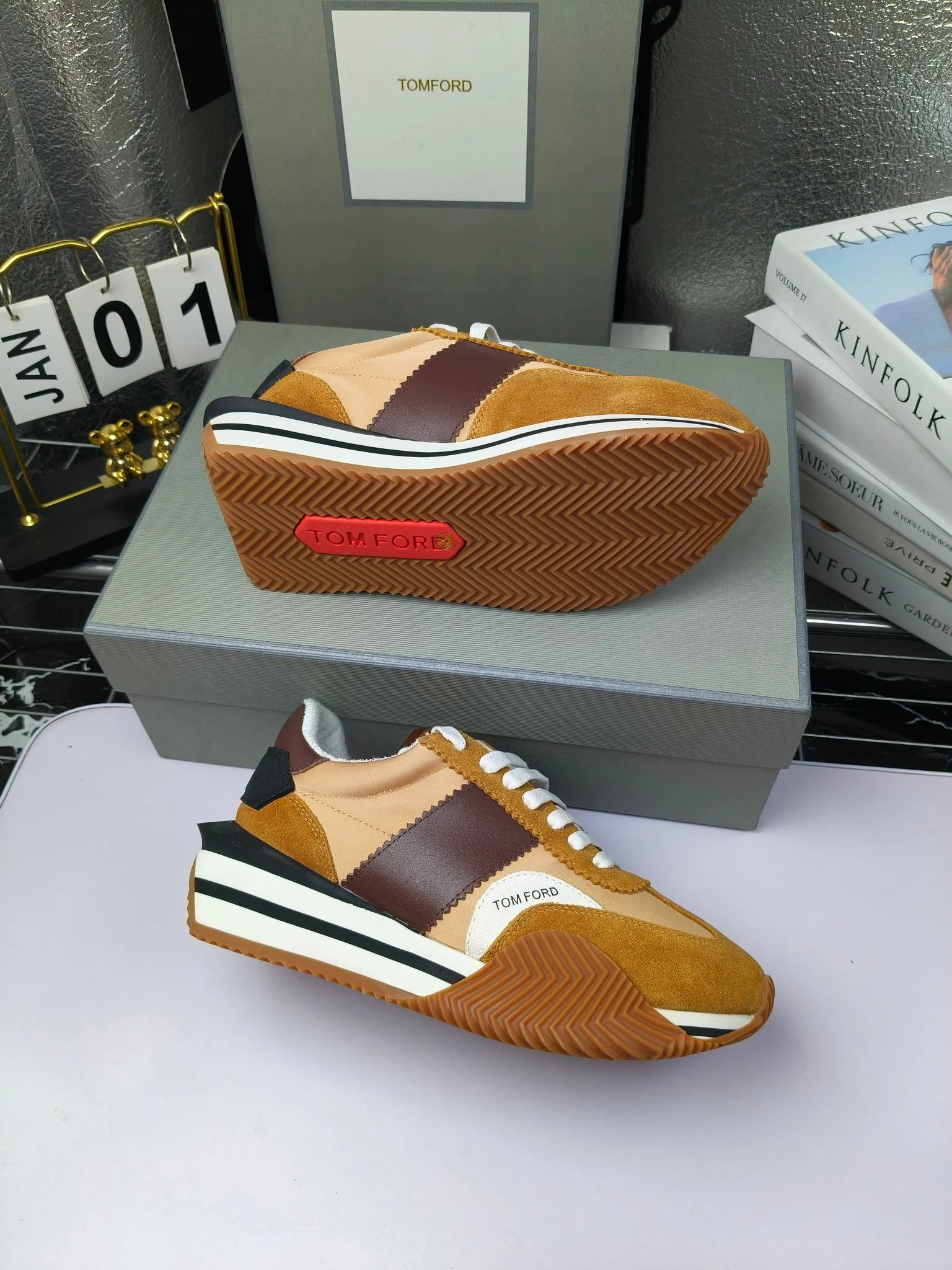 Vintage Leather Platform Sneakers Amber Brown - Gallery Image 7 - Detailed View