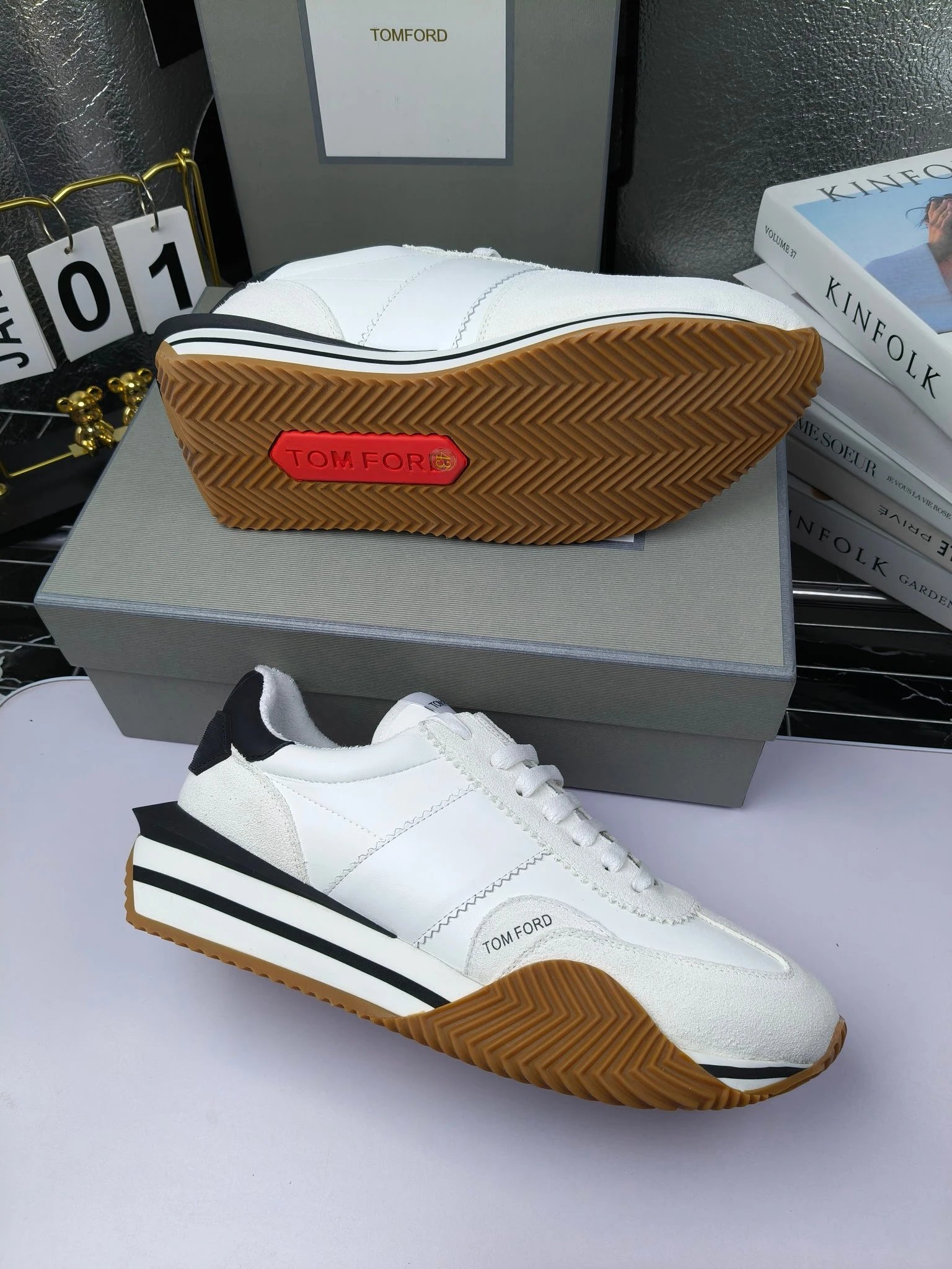 Vintage Leather Platform Sneakers Ivory - Gallery Image 6 - Detailed View