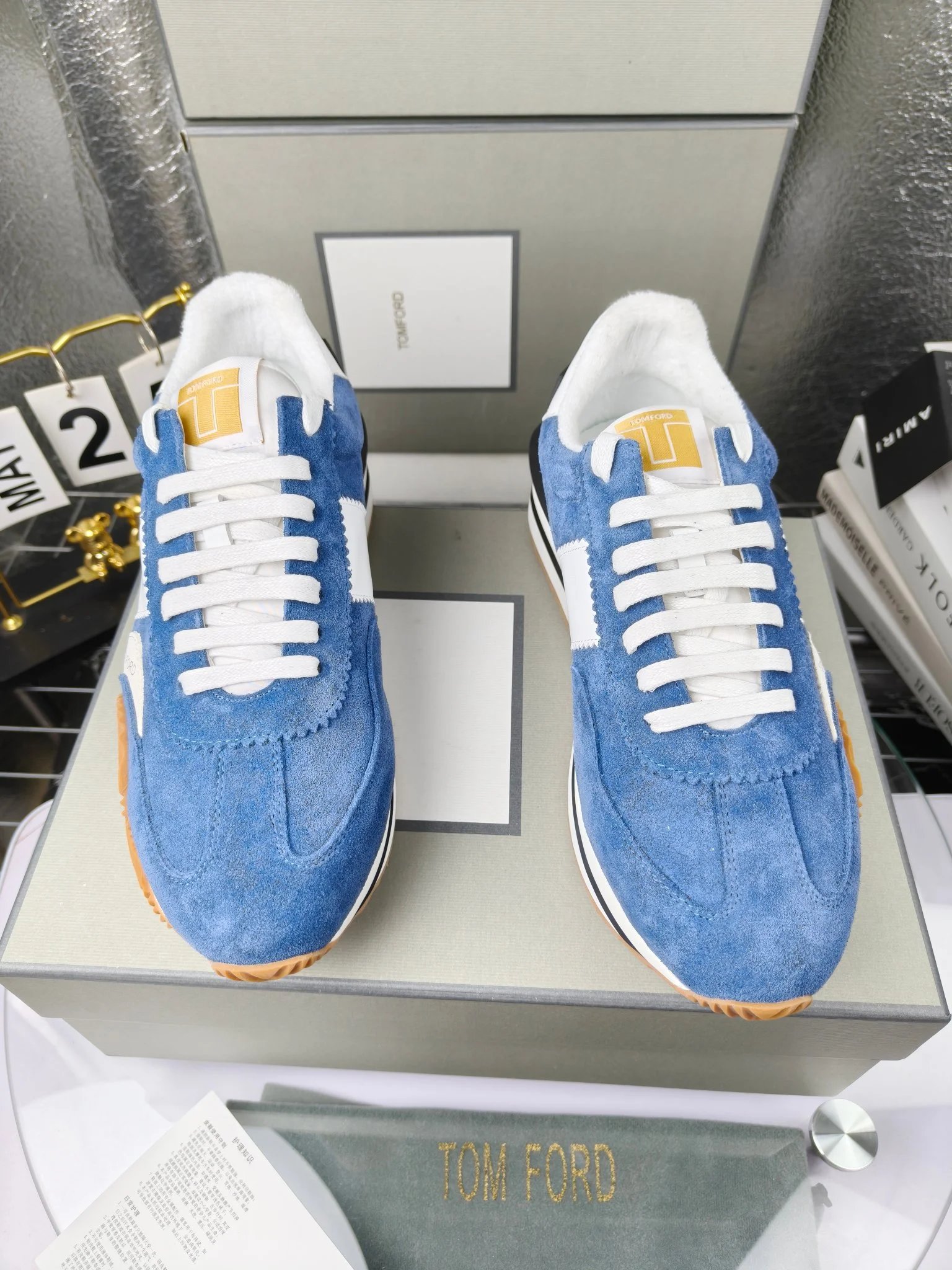 Retro Suede Leather Platform Sneakers Azure Blue - Gallery Image 3 - Detailed View