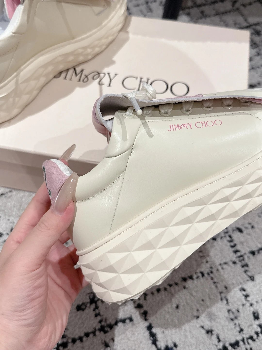 Jimmy Choo x Malbon Golf Diamond Sneakers White Pink - Gallery Image 8 - Detailed View