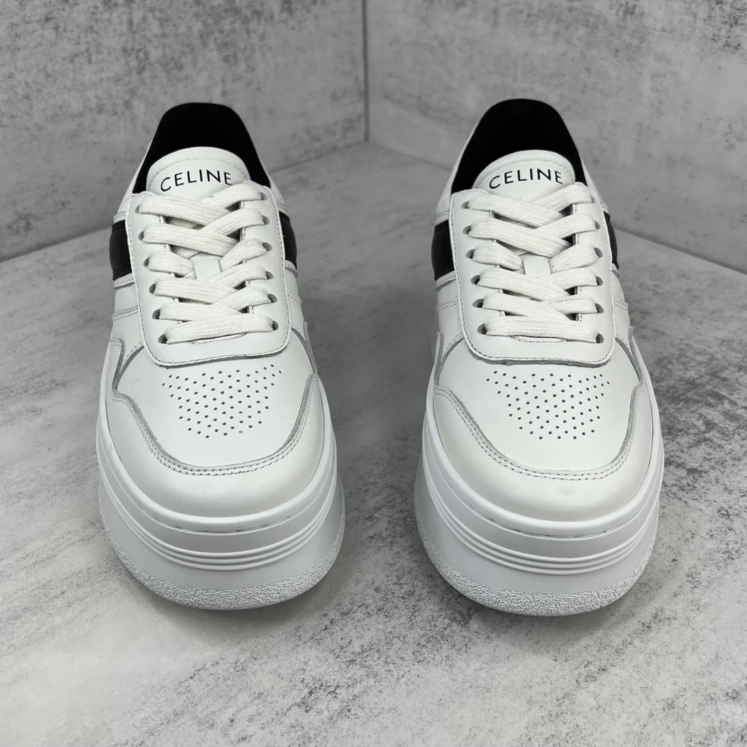 Platform Leather Sneakers with Lace-Up Design in Ivory Black - Gallery Image 4 - Detailed View