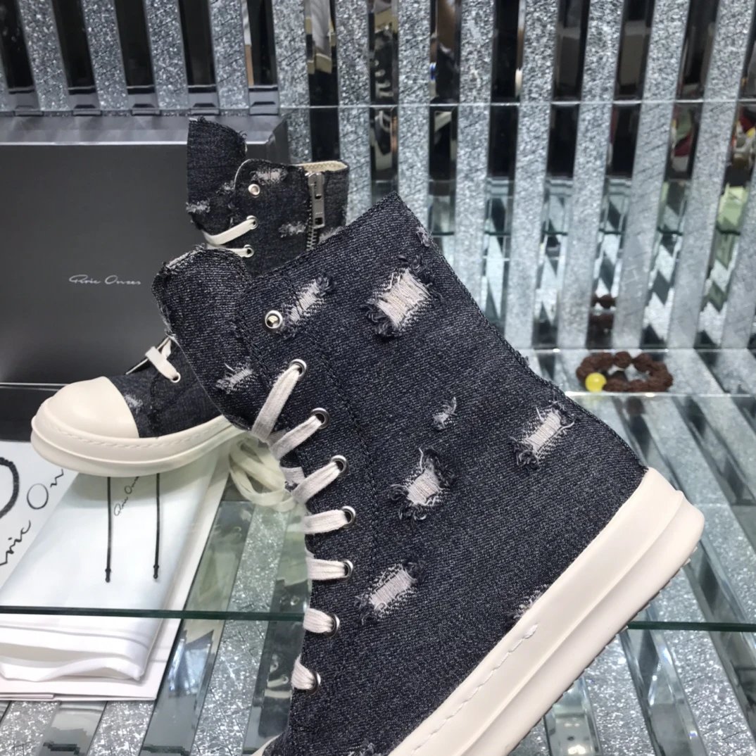 Rick Owens Denim High-Tops Sneakers Black - Gallery Image 5 - Detailed View