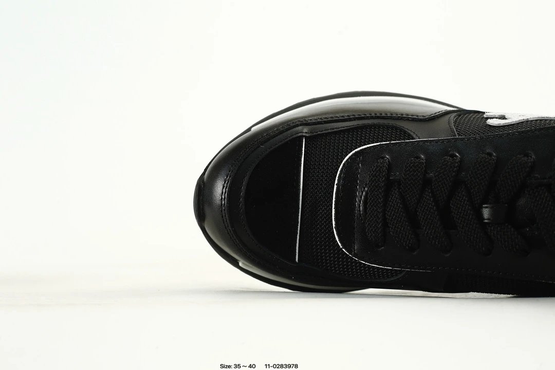 Women's Calfskin Lace-Up Low Top Chunky Sneakers Ebony Black - Gallery Image 5 - Detailed View